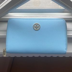 Light blue Tory Burch zipper wallet